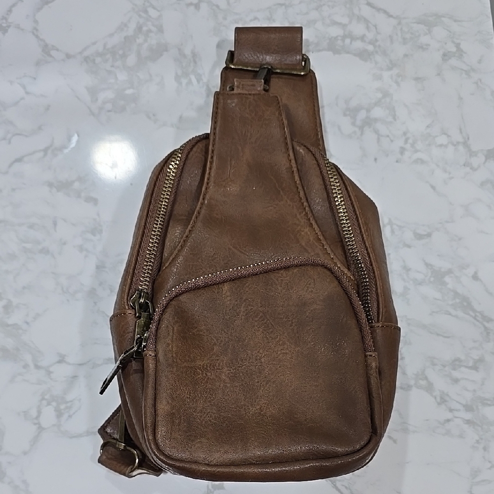 MeeJune Brown Faux Leather Sling Bag